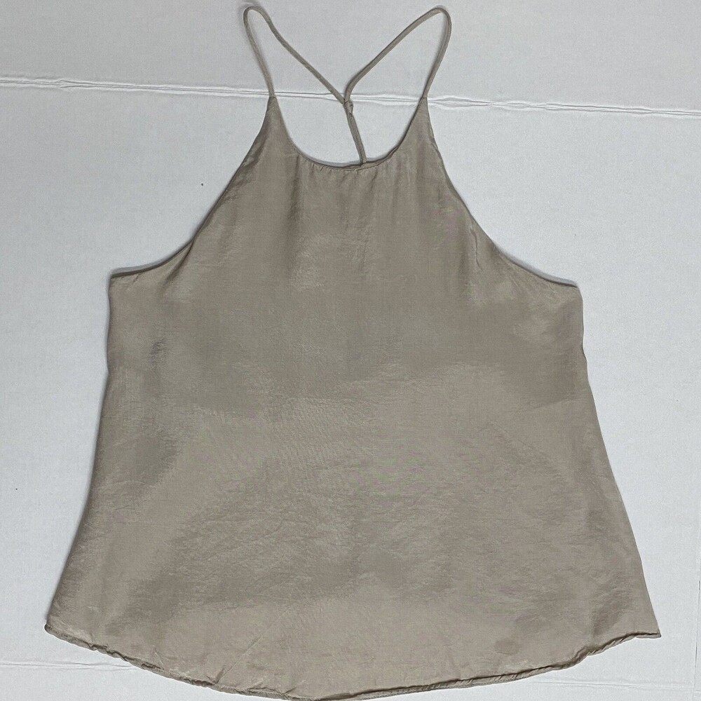 Zara Womens Top Size Medium Tank Cami Y String Back Tan Beige Khaki Sleeveless